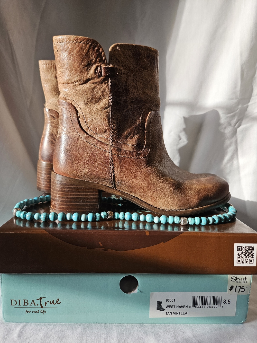 Diba True West Haven Tan Leather Heeled Ankle Boots
